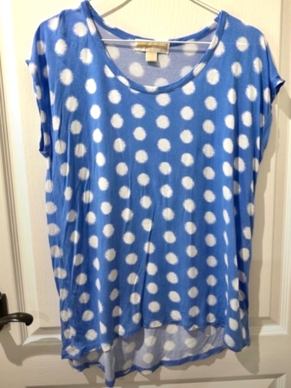 Michael Kors Blue and White Short Sleeve Polka Dot Top